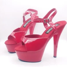 Funtasma Red Peep Toe Stripper Heels Patent Leather Pumps by Pleaser USA Size 8