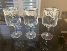 Crystal Silver Trim Flower Wine Glasses Vintage-6.5&rdquo;