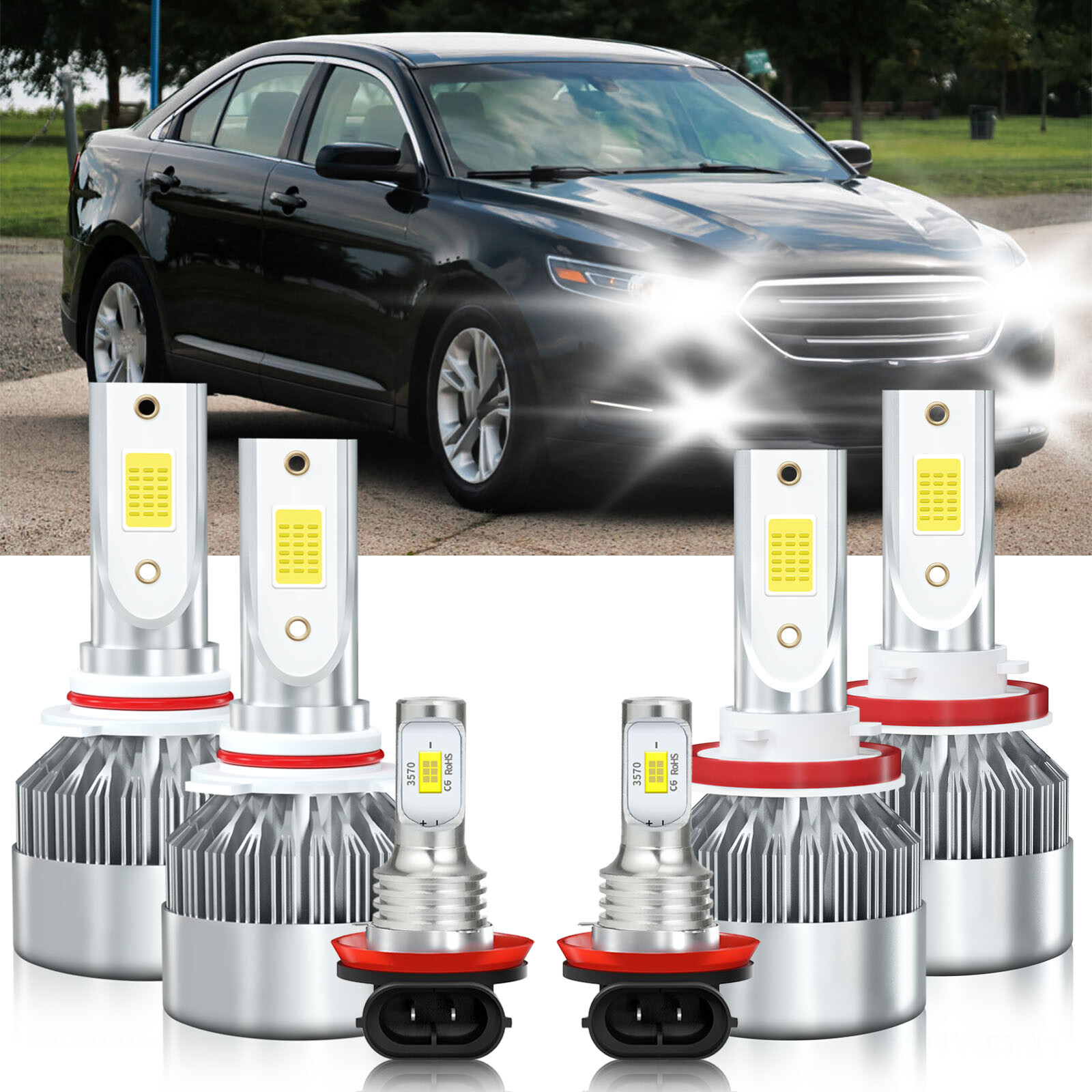 2008-2009 Ford Taurus X 6x LED Headlight High Low Beam Fog Bulbs Kit 6000K