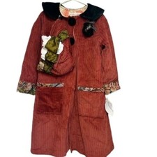 NEW Sunda  Rose Rust Velvet Corduroy Prairie Long Pea Coat w/ Matching Hat 6-8