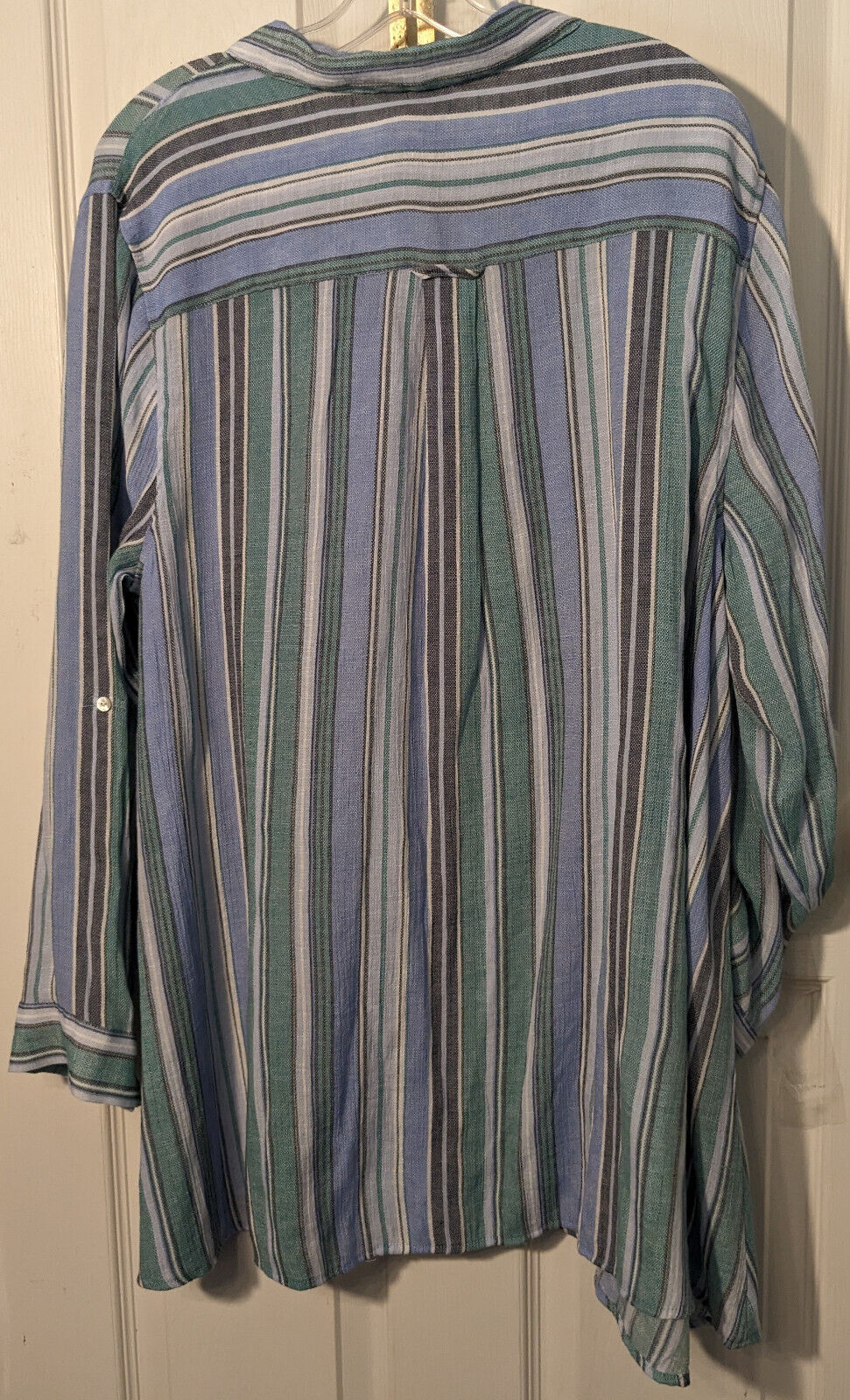 Como Vintage Woman Blue Green Striped Tunic 1X Button Up Loose Fit Shirt  Top | eBay