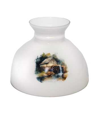 Aladdin Oil Lamp Glass Shade Fits 10 in Shade Ring Base, White with Watermill