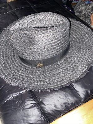 Vince Camuto Braided Paper Black Panama Hat With Bumblebee  display picture 2