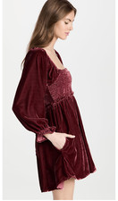 Free People Womens Velvet Lace Up Dress Daphne Long Sleeve Lined Red Size Medium