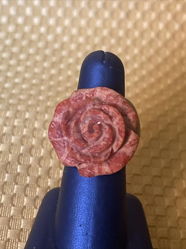 Anillo HSN DISEÑADOR ENORME GEN ÓNIX/CORAL TALLADO ROSA Y PLATA ESTERLINA TALLA 8 W17,52 g Foto 3 de 4