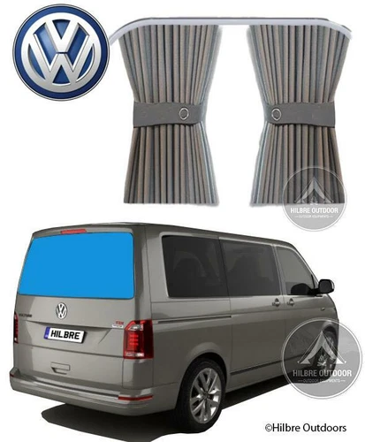 VW T5 T6 REAR TAILGATE CURTAINS GREY TRANSPORTER CAMPERVAN VAN WINDOW WITH WIPER