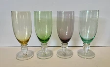4 Multi Colored Large Water Iced Tea Glasses 8.75” Amethyst Green Gold Aqua