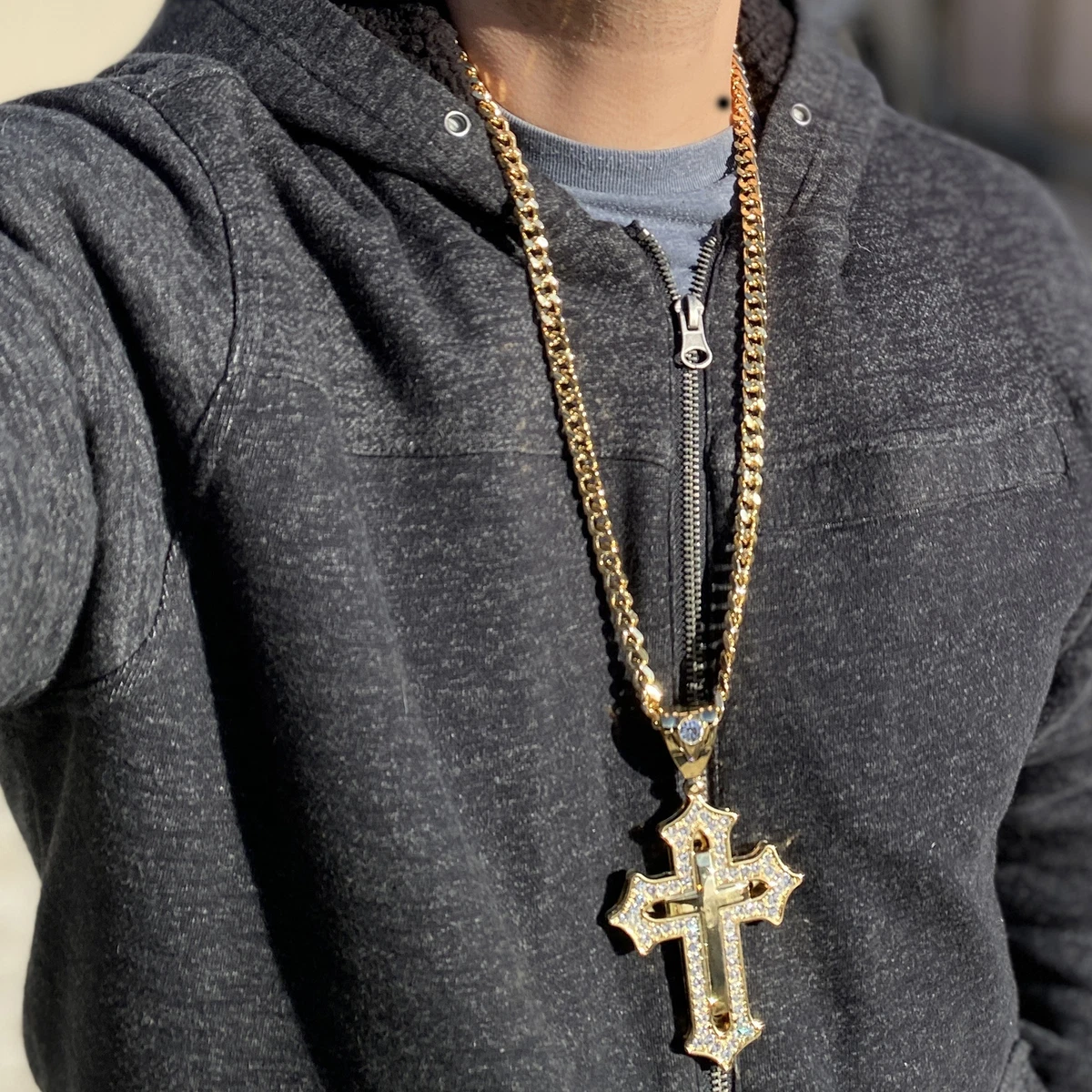 Big gold cross best sale chain