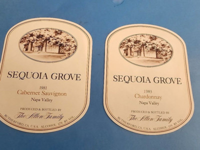 Lot of 2 Sequoia Grove Napa Valley Bottle Labels (1981 & 1983) California WINE