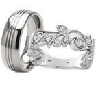 His And Hers Titanium /925 Sterling Silver Wedding Engagement Ring Band Set