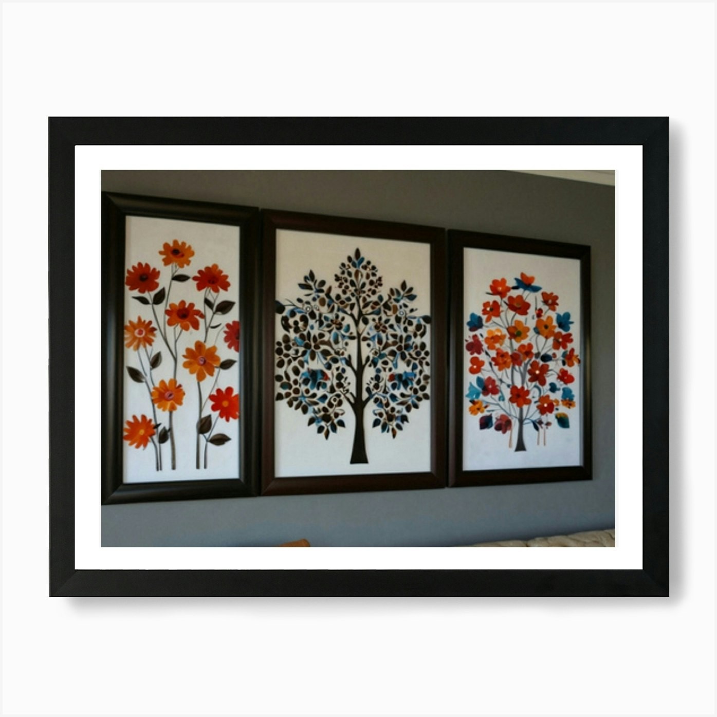 Three Trees Framed Wall Art Print Canvas Poster Picture for Home Decor