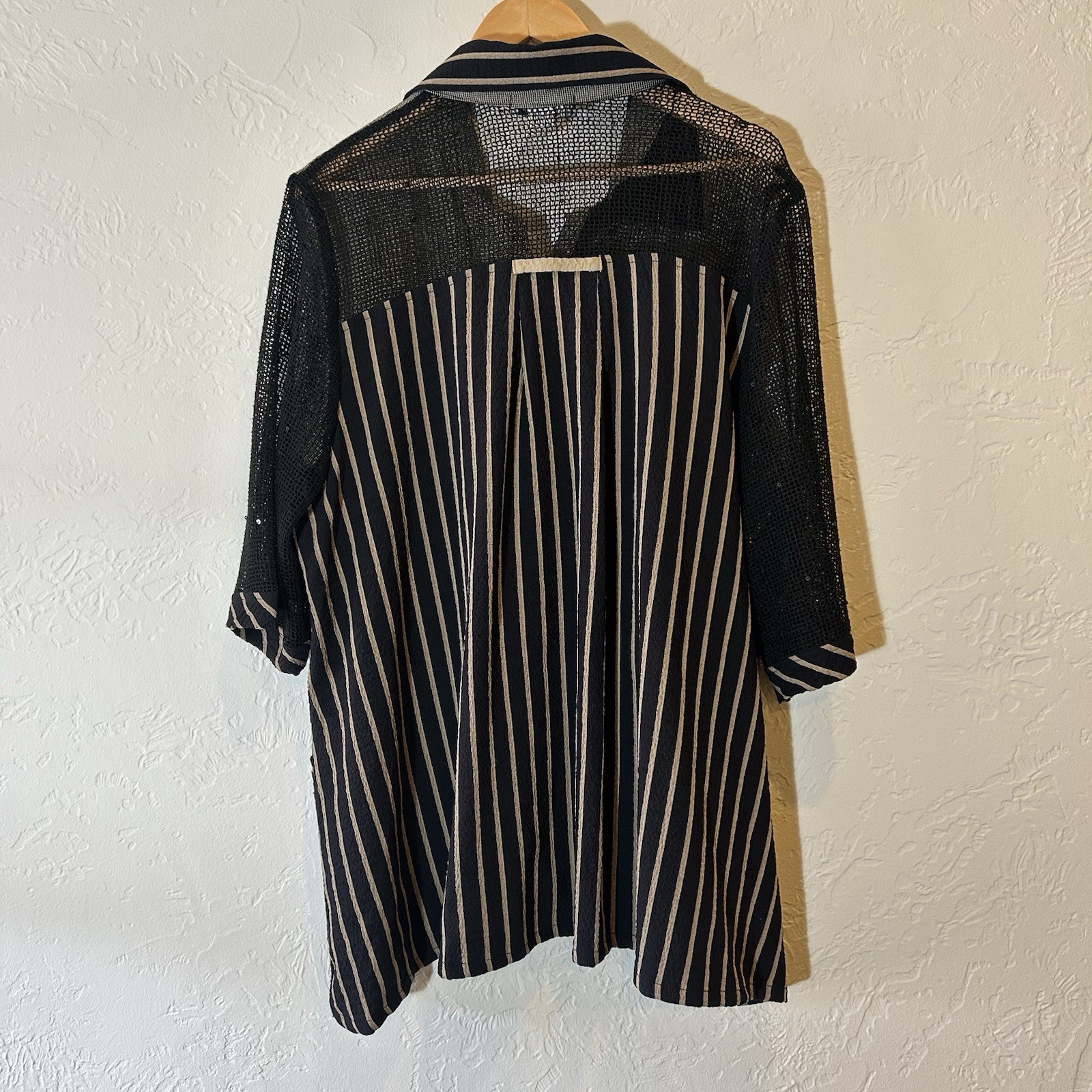 Moonlight XL Mesh Patchwork Button Front Top Blac… - image 2