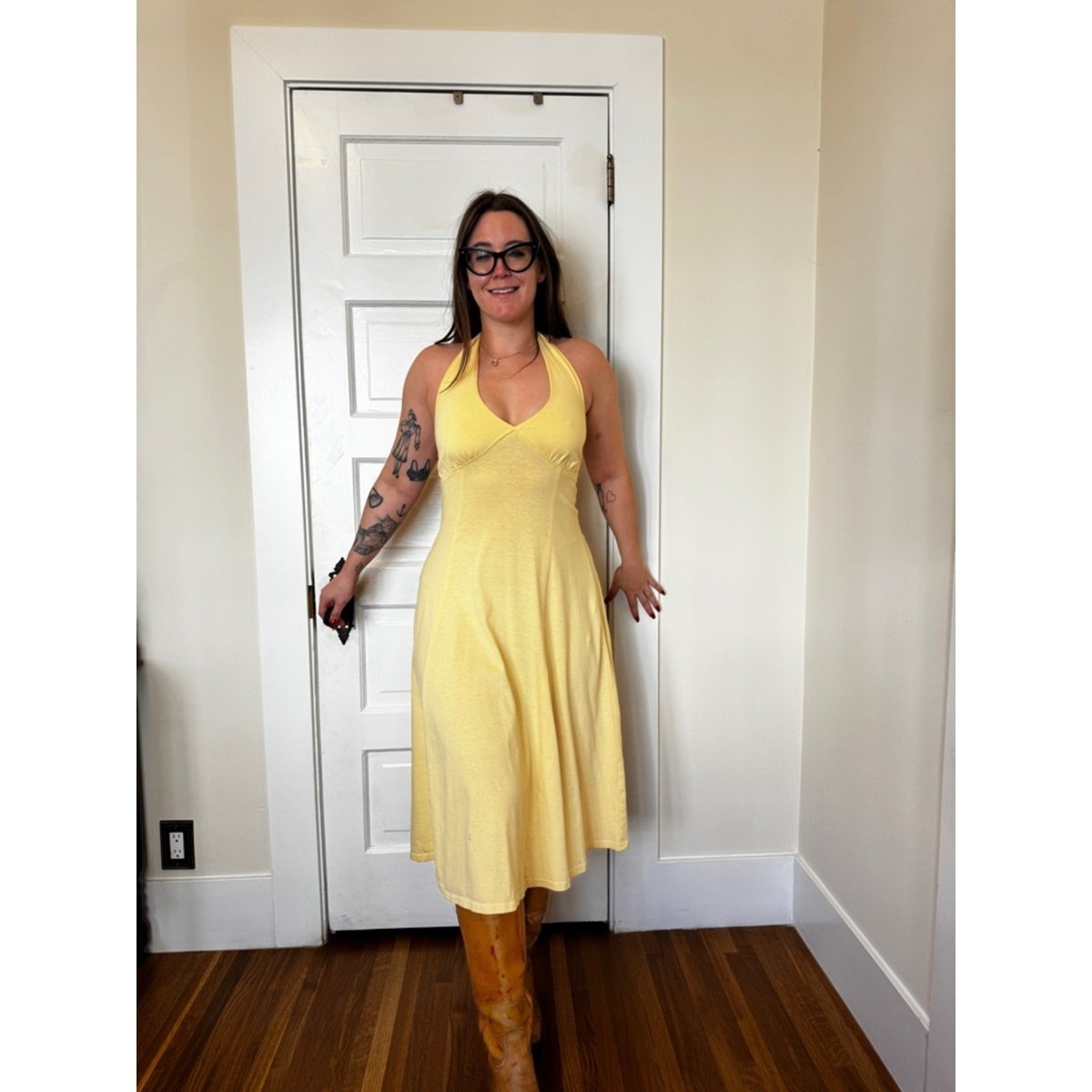 green emerald velvet dress Butter Yellow Drop Waist Cora Midi Dress main image 0