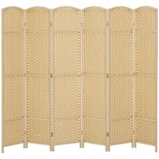 6 Panel Folding Room Divider 66.9" H Arched Top Woven Privacy Screen Beige