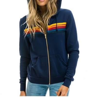 Women's Aviator Nation Rainbow Sweat Jacket Sport Jacket Hooded Sweatshirt Coat