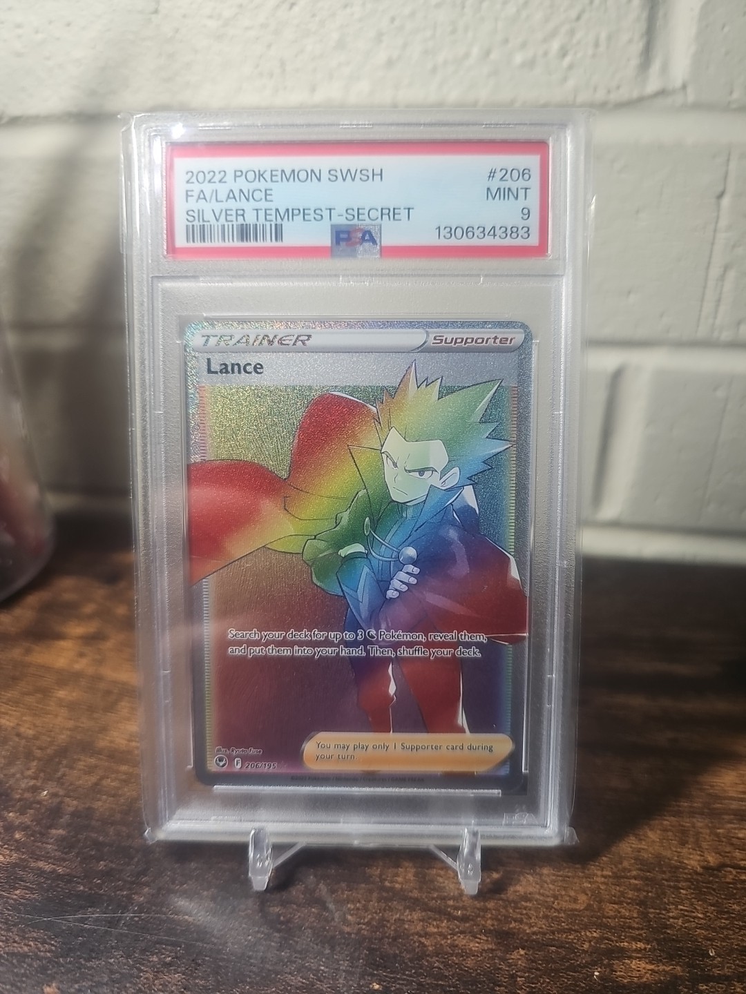 Lance 206/195 Pokémon TCG Silver Tempest Rainbow Full Art Secret Rare PSA 9