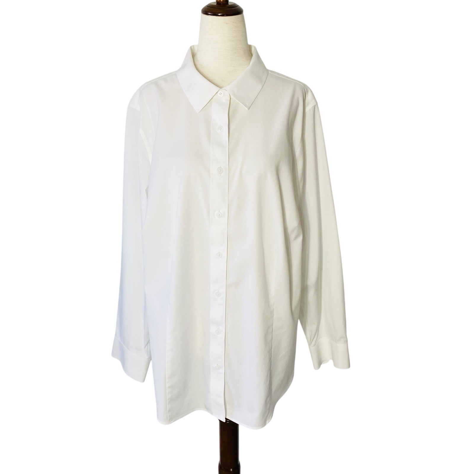 TALBOTS Size 16W Basic White Button Up Shirt Non … - image 2