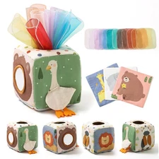 Baby Tissue Box Toy 6-12 Months - Montessori Sensory Toy, Boy Girl Gifts