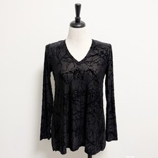 Karen Kane Black Sheer Velvet Burnout Long Sleeve V Neck Hi Lo Tunic Medium