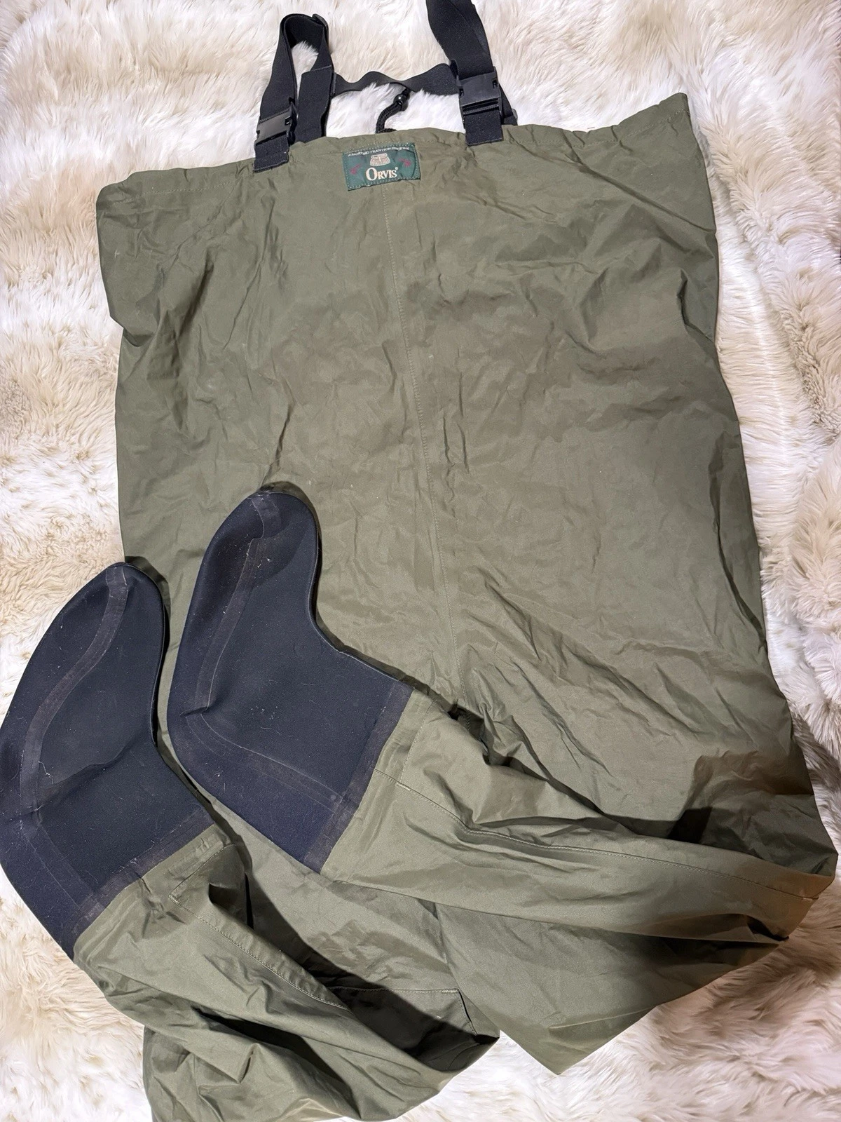 Men’s Orvis Green Bootfoot Fishing Bib Waders Suspenders Neoprene Boots Sz XL/SH