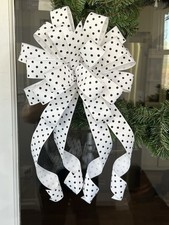 Handmade White Black Polka Dot Bow for Spring Summer Easter Wreath Decor