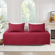 3 Pcs Burgundy Sofa Daybed Cover Set Twin Size Daybed Bedding Double Sided Be...