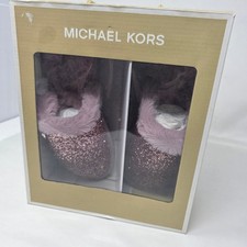Michael Kors Janis Slipper Women 6 Royal Pink New Glitter Faux Fur 40F2JAFA2D