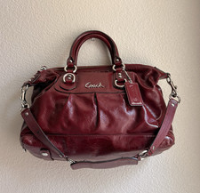 Coach Burgundy Patent Satchel Top Handle Zip, Detachable Strap, Inner Pockets