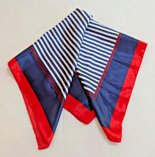 Vintage Nautical Red White Blue Striped Square Satin Feeling Scarf  21"x21"
