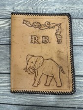Vintage Hand Tooled Leather Passport Holder Case Elephant Initials R.B. Brown