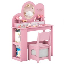 Kids Vanity Table with LED Lights 3+ Years 80x29x60cm MDF Dressing Table Pink