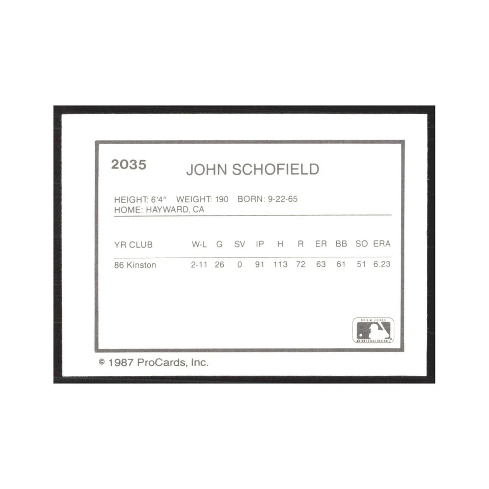 1987 ProCards Minor League John Schofield Port Charlotte Rangers #2035 - Image 2 of 3