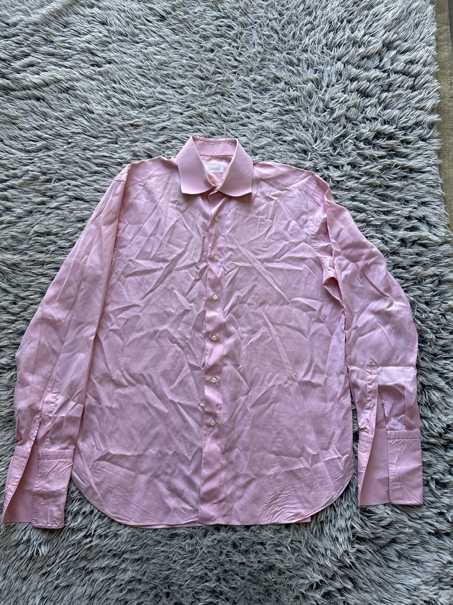 Brioni Shirt Mens Large Pink Long Sleeve Button Up Dress Shirt Italy  Designer