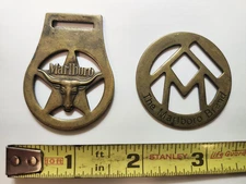 2 Vintage ('80's) Marlboro Cigarettes Keychain Fobs Solid Brass Horn & "M" Logo 