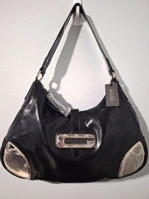 Vintage Y2K Guess Black Faux Leather Hobo Shoulder Bag
