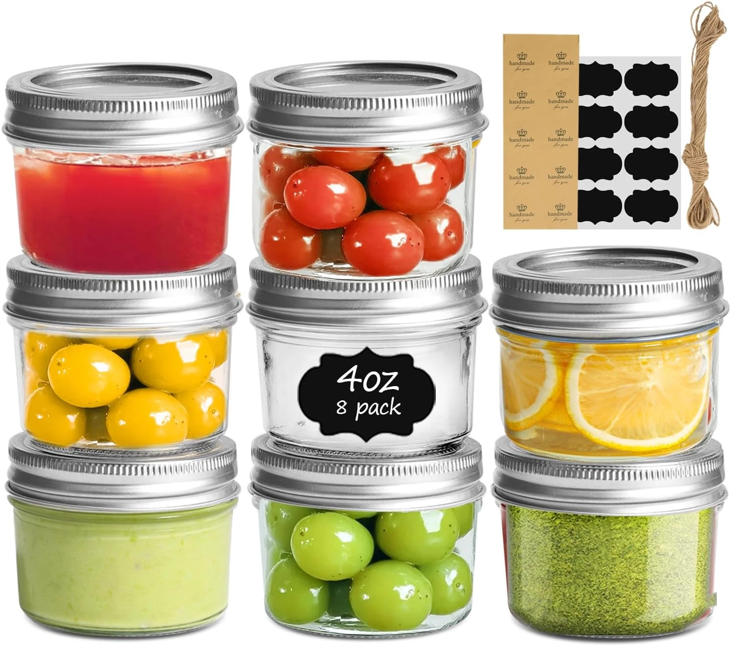 Mini Mason Jars 4Oz - 8 Pack, Regular Mouth Mason Jar with Lids and Seal Bands,