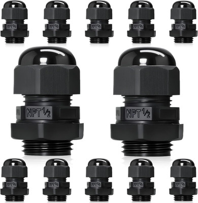 1/2'' NPT Cable Glands 12 Pc IP68 Waterproof Nylon Strain Relief Cord Grip