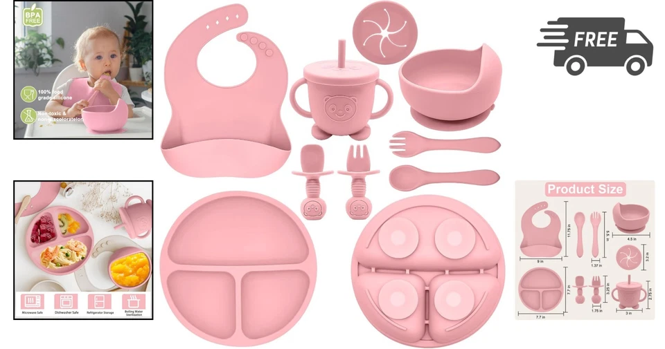 Juego de Alimentación para Bebé Silicona Bebé Led Suministros de Destete Cuencos Platos Baberos Cucharas... Foto 2 de 4