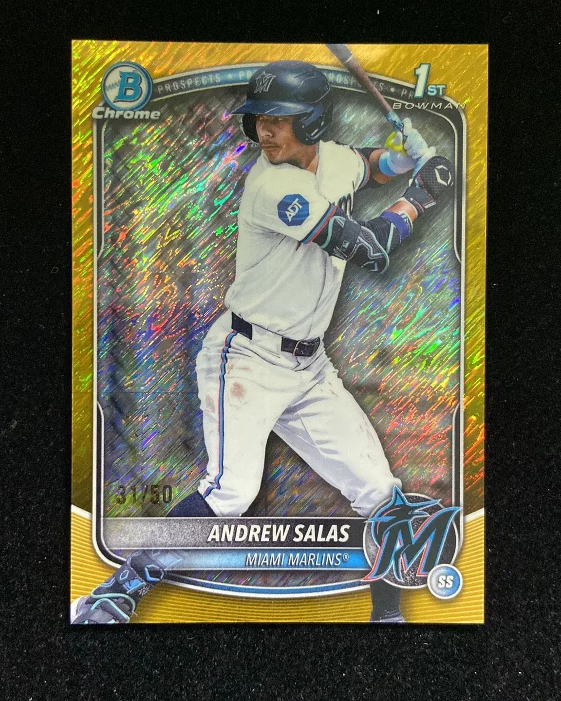 2025 Topps Bowman Chrome Gold Shimmer #BCP-156 Andrew Salas 1st 31/50 Marlins HD