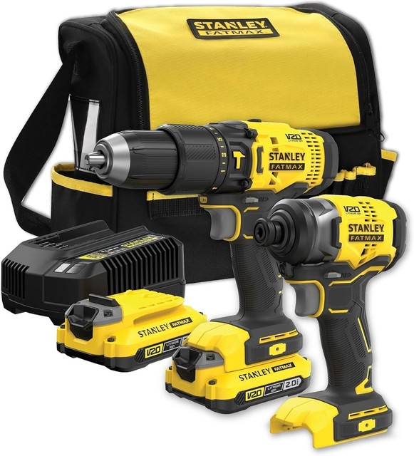 Stanley FatMax V20 18V Kit Trapano Percussione, Avvitatore Impulsi Batterie 2 Ah