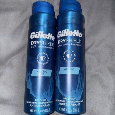 2 X Gillette Dry Shield 24/7 Lasting Protection Arctic Ice Antiperspirant Spray