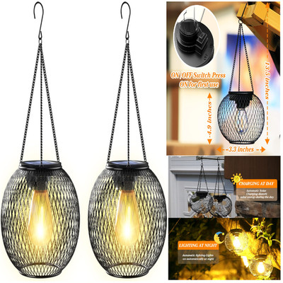 Solarlaterne Hängend 2 Stück Metall Retro LED-Glühbirne Gartenleuch