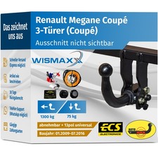 ANHÄNGERKUPPLUNG abnehmbar für Renault Megane Coupé 09-16 +13polig E-Satz ABE