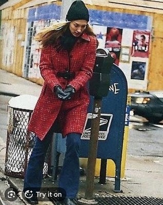 Vintage 90's Prada Red Checkered Coat Minimalist CBK Style Medium