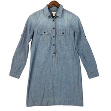 J.Crew Chambray Denim Shirt Dress Womens Size 0 Blue Long Sleeve Style 47875 EUC