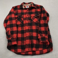 VINTAGE Pilgrim Shirt Mens Medium Red Buffalo Plaid Wool Flannel Hunting 60s