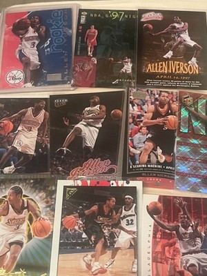 Allen Iverson Cards x10: 1996-97 Skybox Premium Rookie, 1997-98 Fleer insert etc
