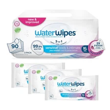 WaterWipes Sensitive+ Body & Intimate Wipes, 3-In-1 30 Count (Pack of 3) 