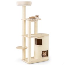 Modern Cat Tree for Indoor Cats w/ 2-Story Condo Sisal Scratching Posts Mat