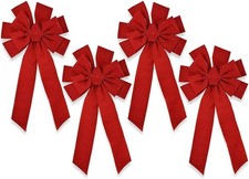 Red Velvet Christmas Bows Large 23" Long 10 Loop, 4 Pack for Indoor  Outdoor Wr